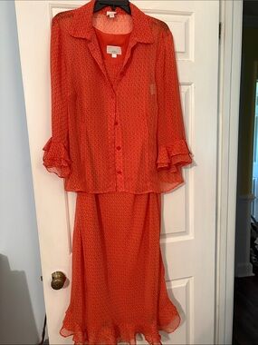 Studio C Orange Polka-Sheer Blouse